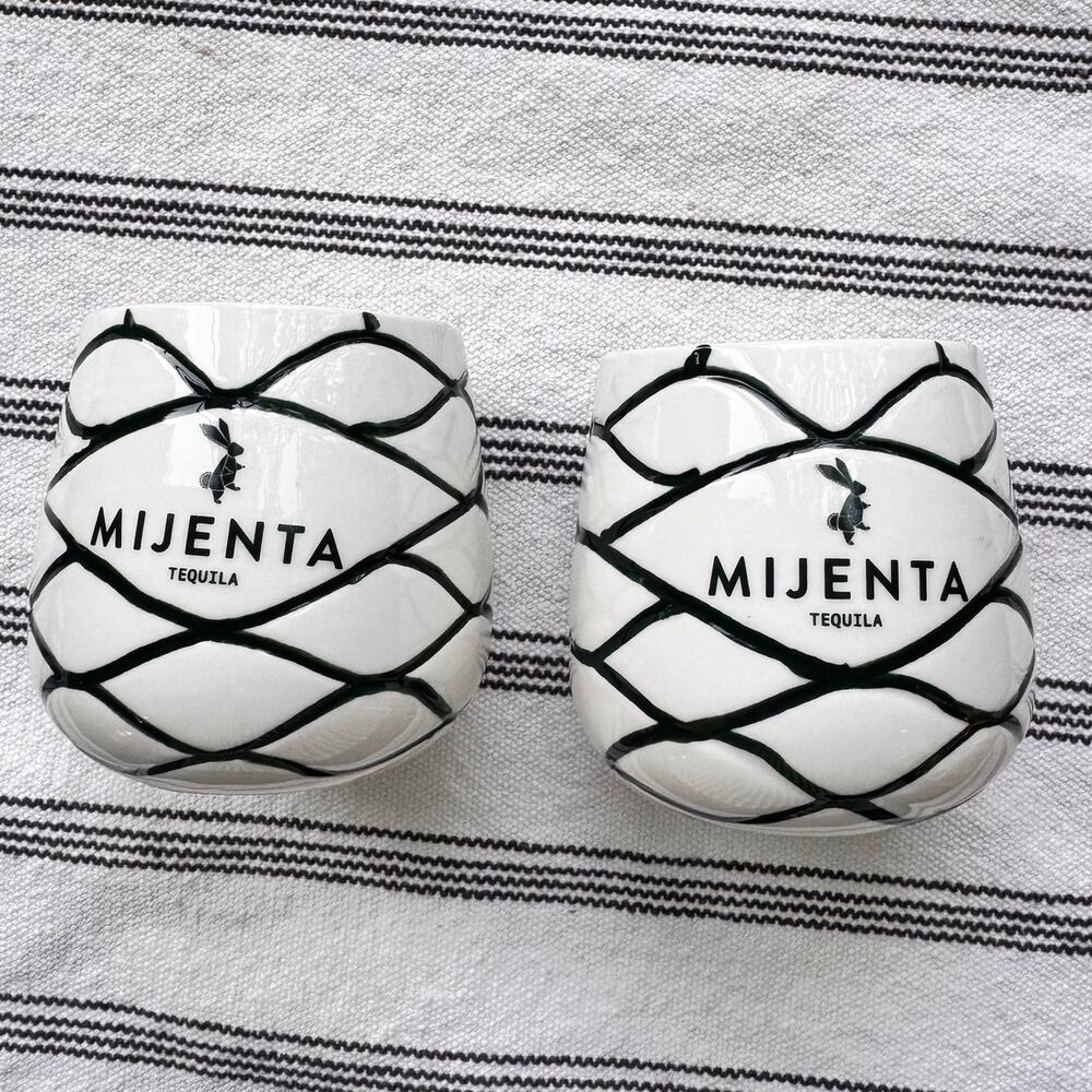 MIJENTA Tequila Agave Ceramic Mugs Set of 2 Cream Green 3.5” Barware